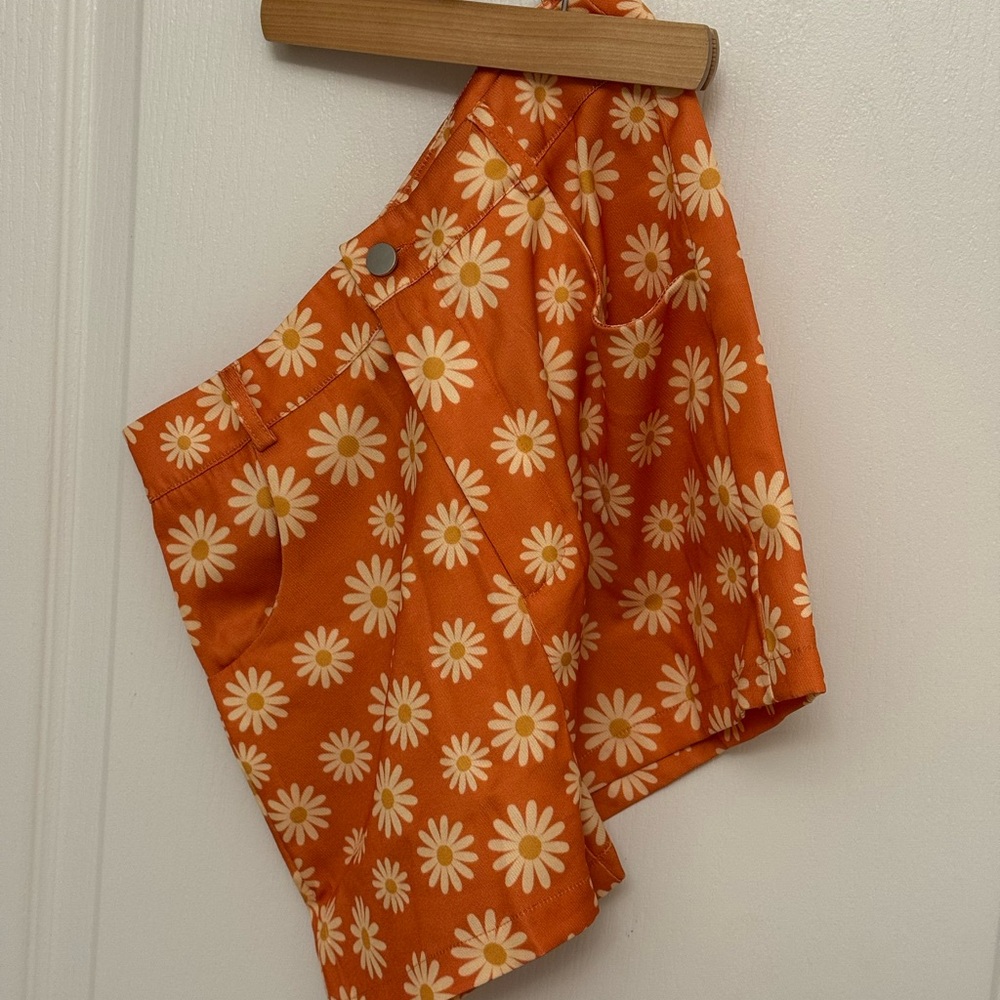 Orange Floral Shorts